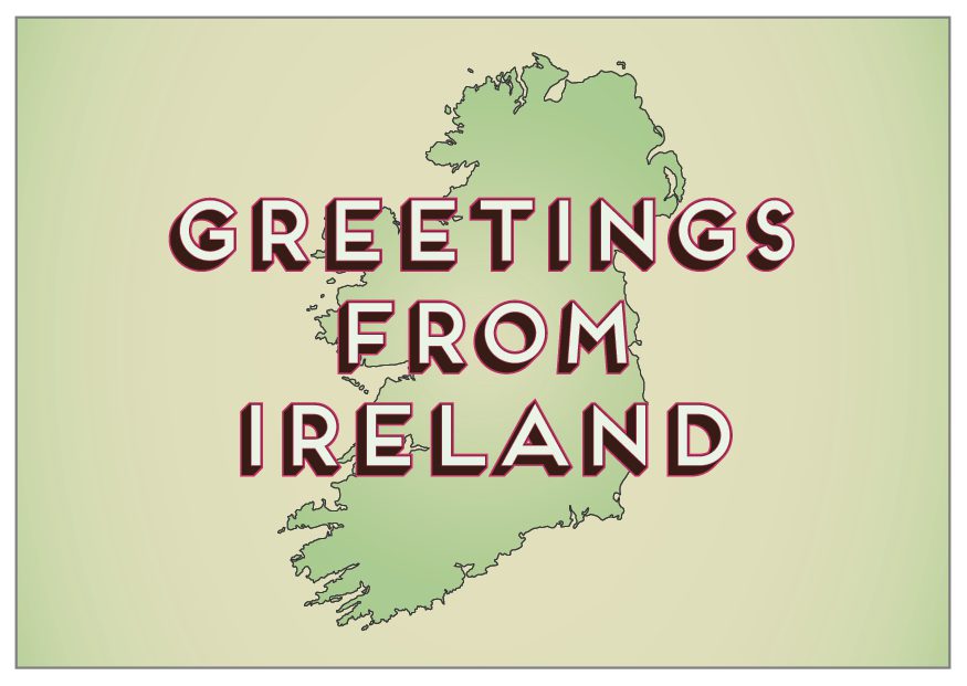 The cover of the Greetings From Ireland postcard set.